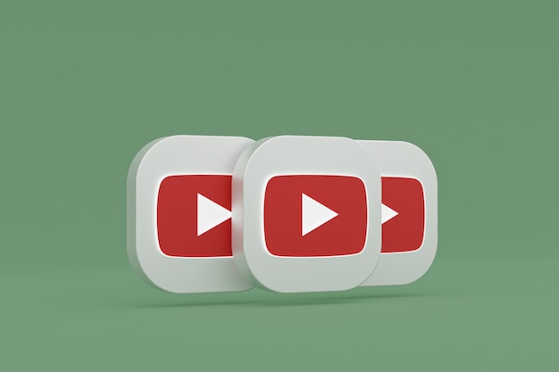 Youtube application logo 3d rendering on green background