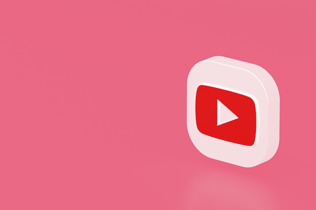 Youtube application logo 3d rendering on pink background