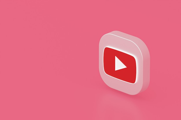 Youtube application logo 3d rendering on pink background