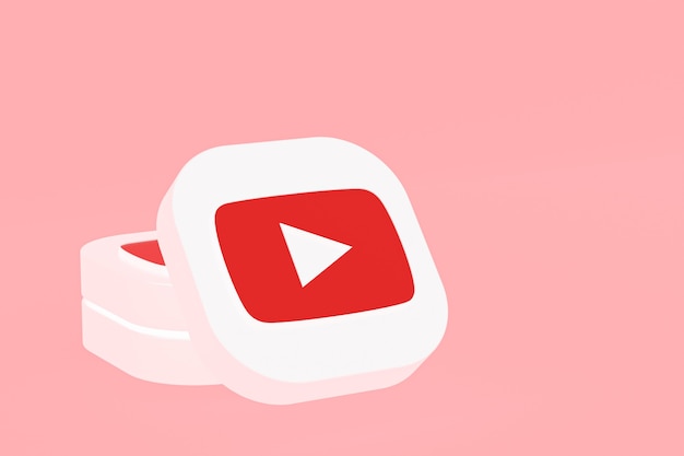 Youtube application logo 3d rendering on pink background