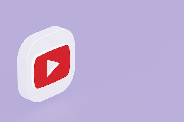 Youtube application logo 3d rendering on Purple background