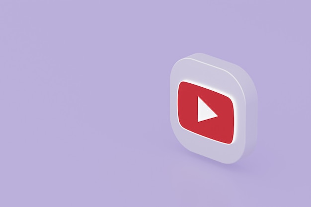 Youtube application logo 3d rendering on Purple background