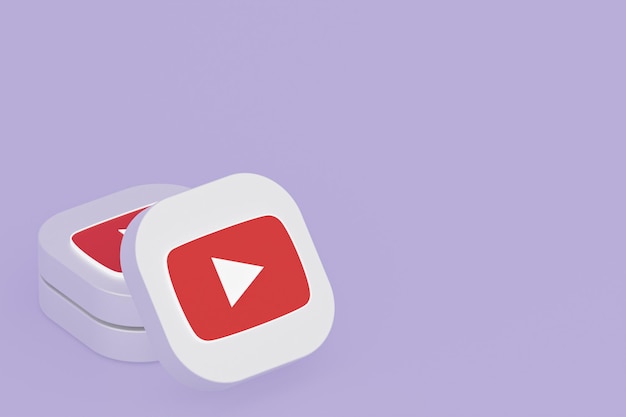 Youtube application logo 3d rendering on Purple background