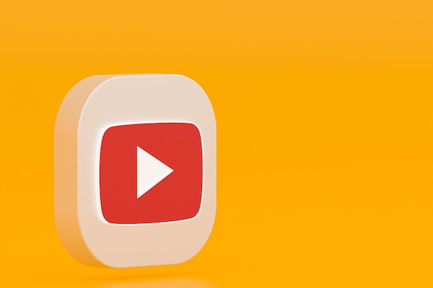 Youtube application logo 3d rendering on yellow background