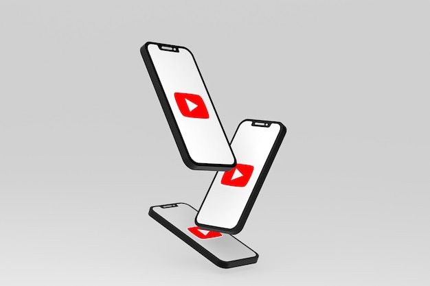 Youtube icon on screen smartphone or mobile phone 3d render