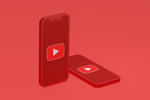 Youtube icon on screen smartphone or mobile phone 3d render