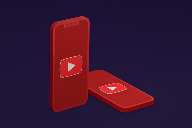 Youtube icon on screen smartphone or mobile phone 3d render