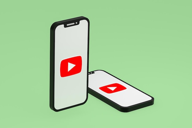 Youtube icon on screen smartphone or mobile phone 3d render