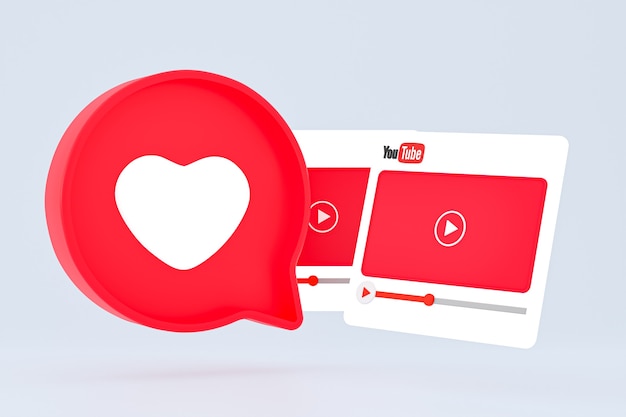 Youtube logo and video player 3d design or video media player interface