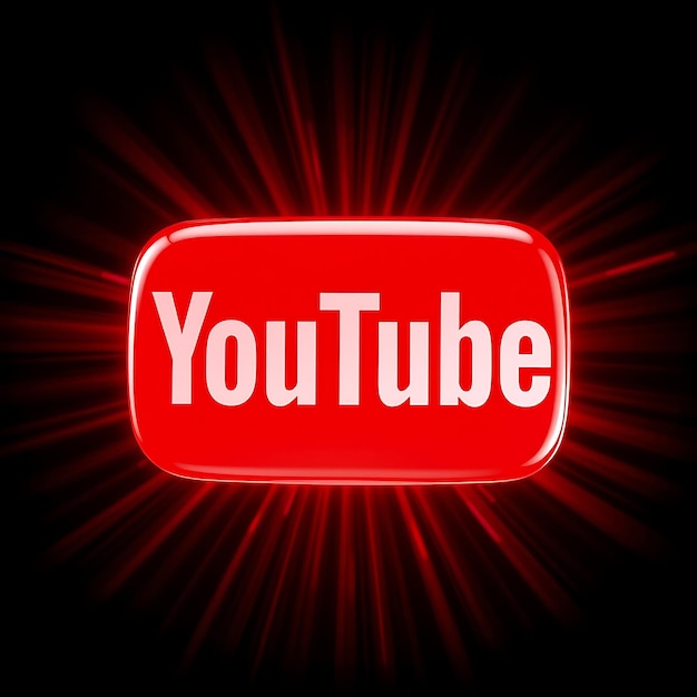 Youtube Logo With 3D Render Blurred Glass Material Radiant Glow Red and White Color Scheme Isolated