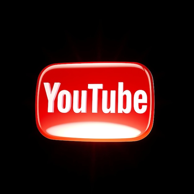 Youtube Logo With 3D Render Glossy Glass Material Radiant Glow Red and White Color Scheme Isolated