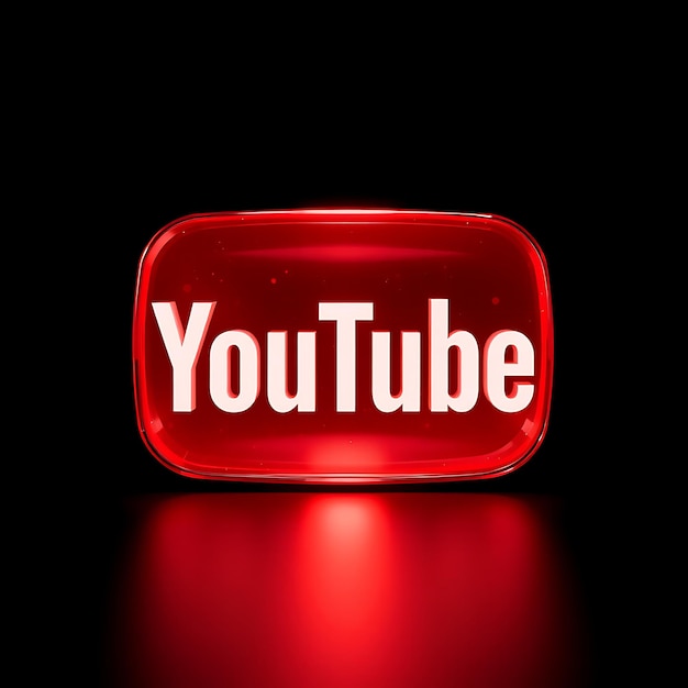 Youtube Logo With 3D Render Smoky Glass Material Radiant Glow Red and White Color Scheme Isolated o