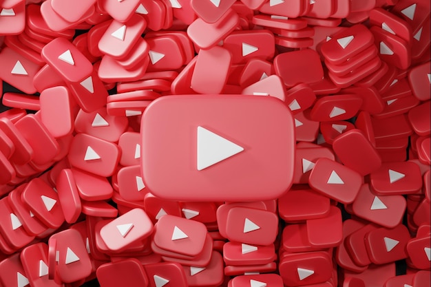 Youtube logo with scattered pile of icons background