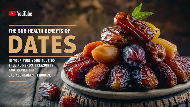 Photo youtube thumbnail featuring an array of succulent fresh dates displayed on a wooden platter