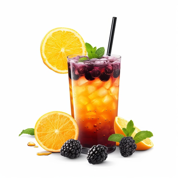 Yummy Blackberry and Orange Refresher isolated on white background