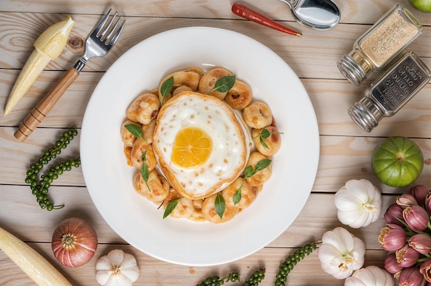 Yummy Breakfast On A Table With Fried Egg Salad Carrot Tomato and Vegetables Tasty Fried Egg