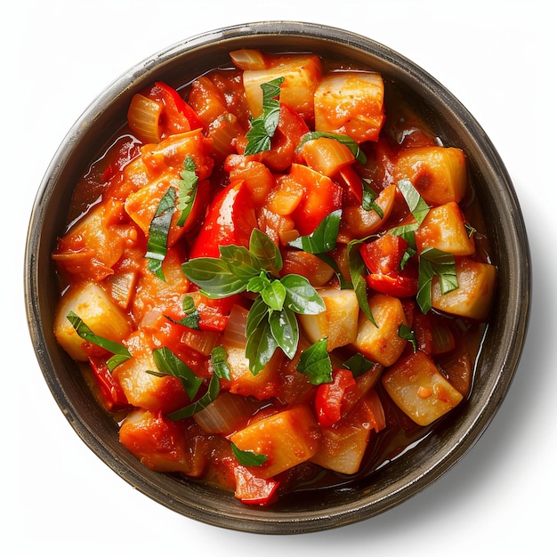 Photo yummy cassava cooked with tomatoes isolated on white background