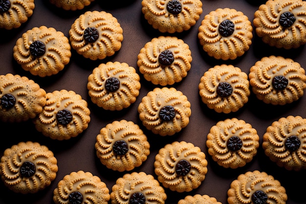 Yummy cookies with raisins top view