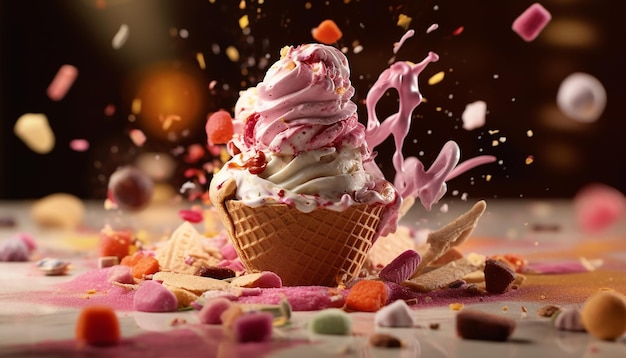 Yummy ice cream advertisement photoshoot Commercial photography created with AI