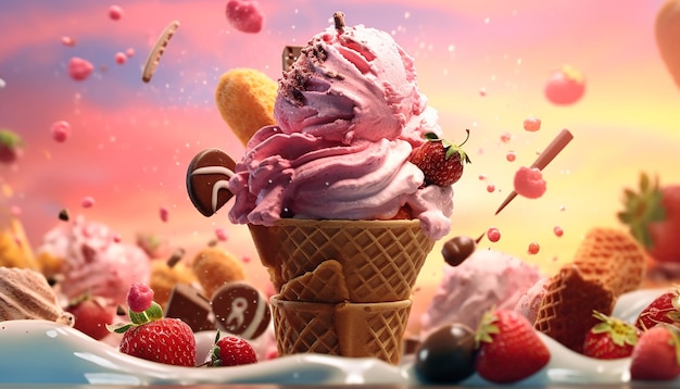 Yummy ice cream advertisement photoshoot Commercial photography created with AI