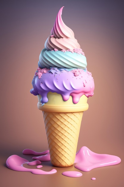 yummy ice cream cone with pastel color on isolated background