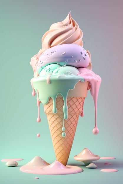 yummy ice cream cone with pastel color on isolated background