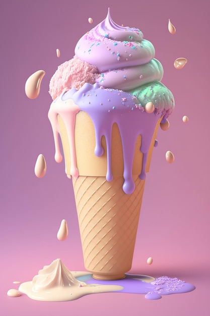 yummy ice cream cone with pastel color on isolated background