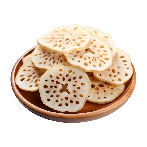 Yummy Lotus Root Chips Slices isolated on white background