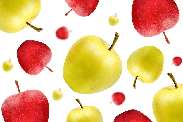 yummy tasty Fresh yellow and red apples fruit with sliced and isolated on 2d  white background