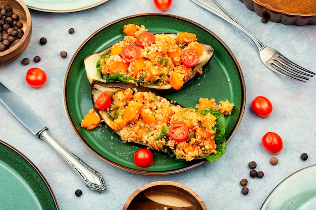 Yummy vegetarian food stuffed eggplant