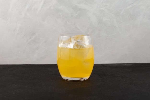 Yuzu iced lemonade in clear glass Fruit citrus cocktail Refreshing Iced drink.