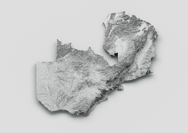 Zambia Map Zambia Flag Shaded relief Color Height map on white Background 3d illustration