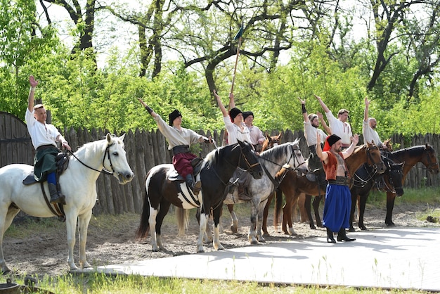 Zaporozhye Cossack from the Zaporozhye army in national costume on horseback