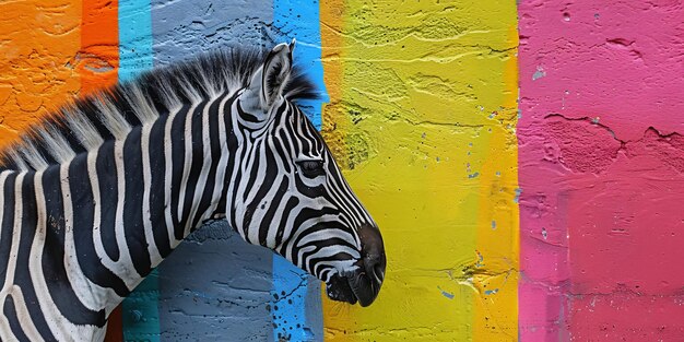 Photo zebra art with bright colors zebra mural with vivid hues zebra painting in different colors