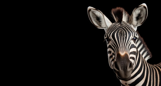 Zebra on a black background studio portrait Grevy's zebra Equus grevyi Generative AI