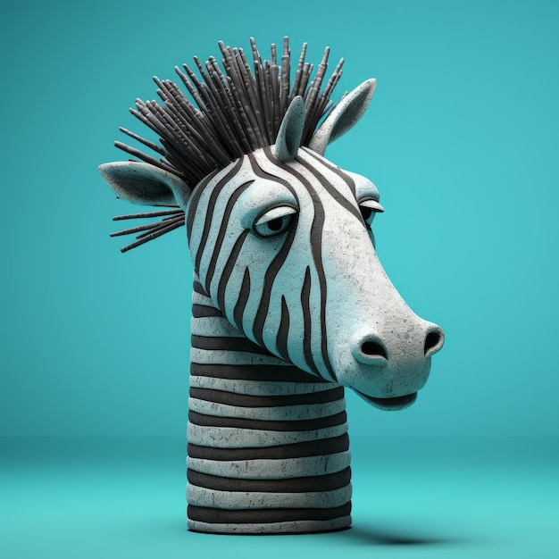 Zebra Figurine With Blue Feathers And Eyes Painted In The Style