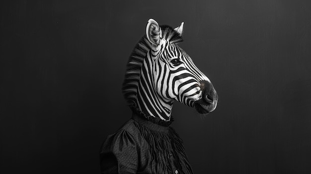 A zebra in a graphic monochrome dress illustrating contrast and elegance minimalist studio