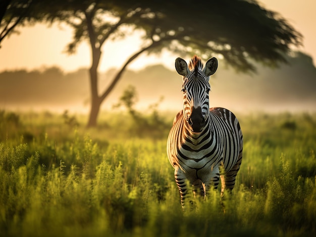 A Zebra Grazing in A Lush of Meadow