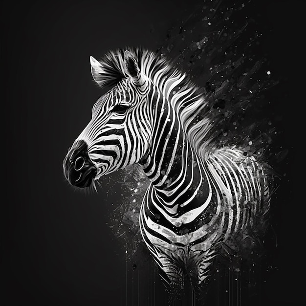 Zebra head pattern black and white on black background