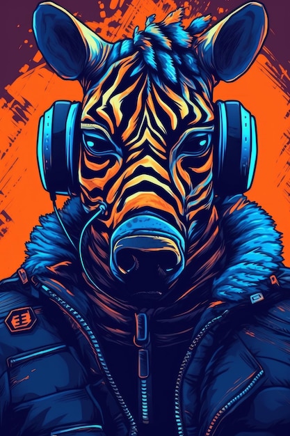 Zebra in a headphones illustration