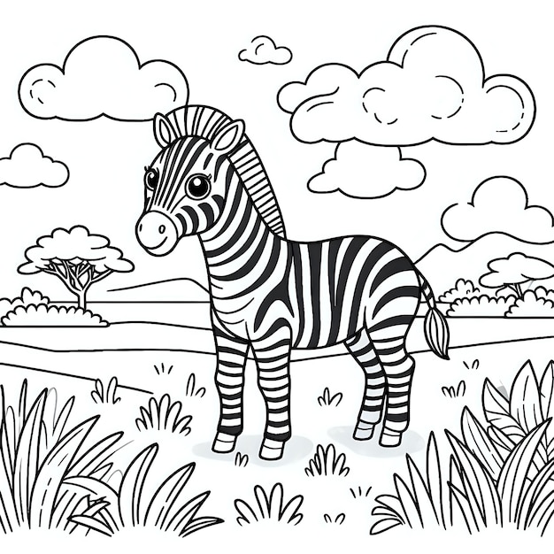 Photo a zebra is drawn in a black and white drawing