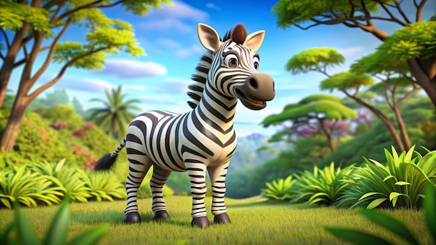 Photo a zebra is standing in a field with trees and plants