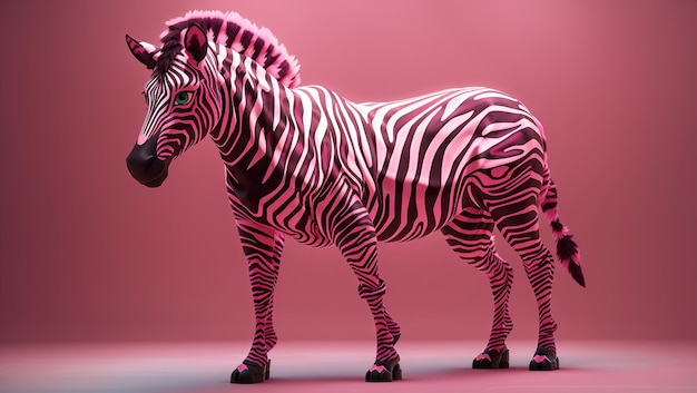 a zebra is standing on a pink background with stripes