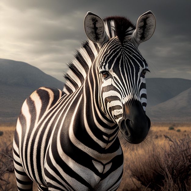 Zebra in a meadow surrounded animal Generative AI