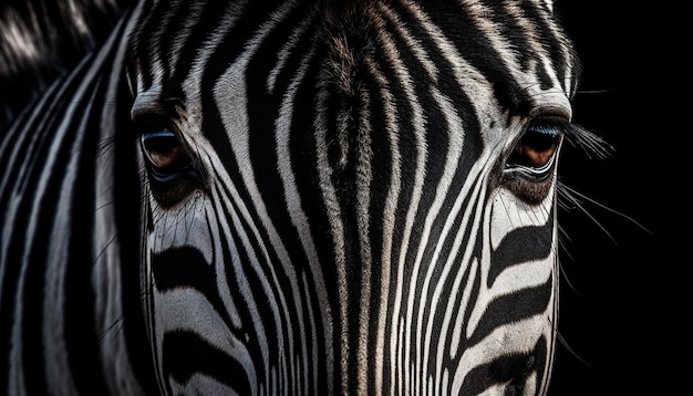 Zebra portrait in black and white looking at camera generated by AI