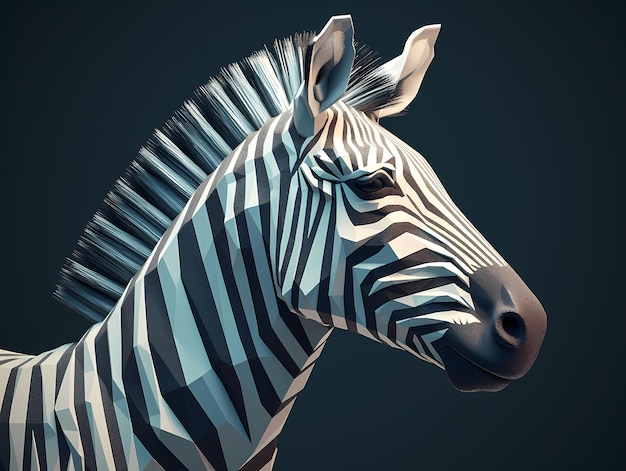 Zebra portrait in low poly style on a dark background AI generated