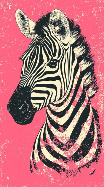 Photo zebra portrait with pink grunge background