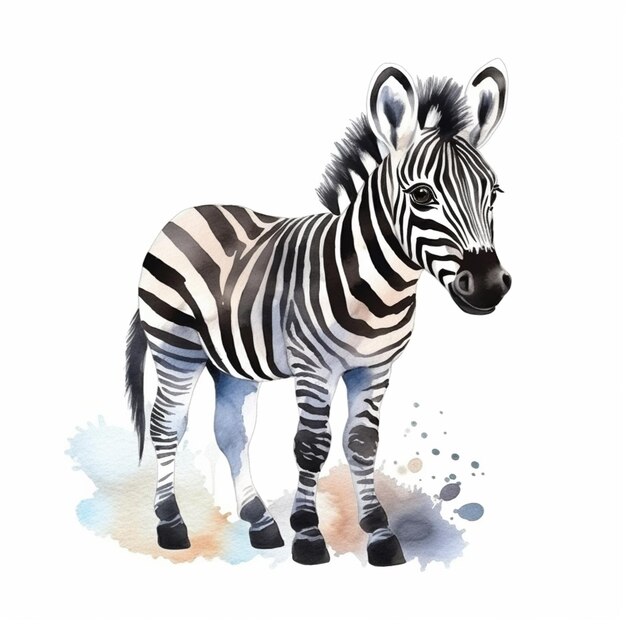 Zebra standing in front of a white background with a watercolor effect generative ai