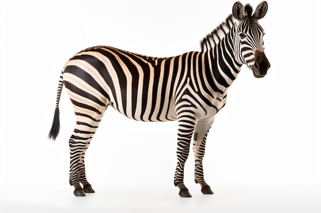 a zebra standing in a white room with a white background