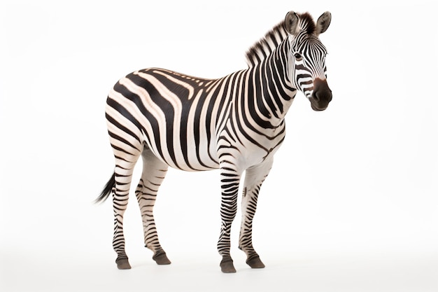 a zebra standing in a white room with a white background